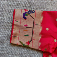 Red Paithani Parrot Peacock Border Sleeves Readymade Blouse | Godhuli