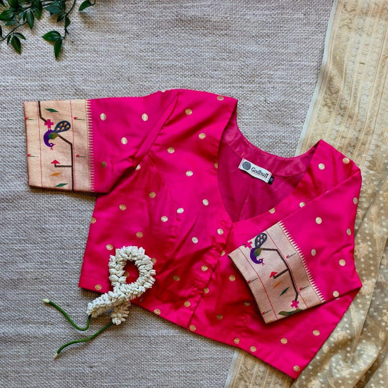 Rani Paithani Parrot Peacock Border Sleeves Readymade Blouse | Godhuli