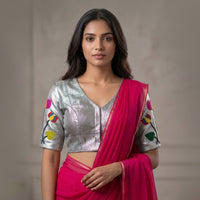 Silver Grey Lotus Paithani Readymade Blouse | Godhuli