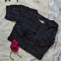 Black Kantha Work Puff Sleeves Readymade Blouse | Godhuli