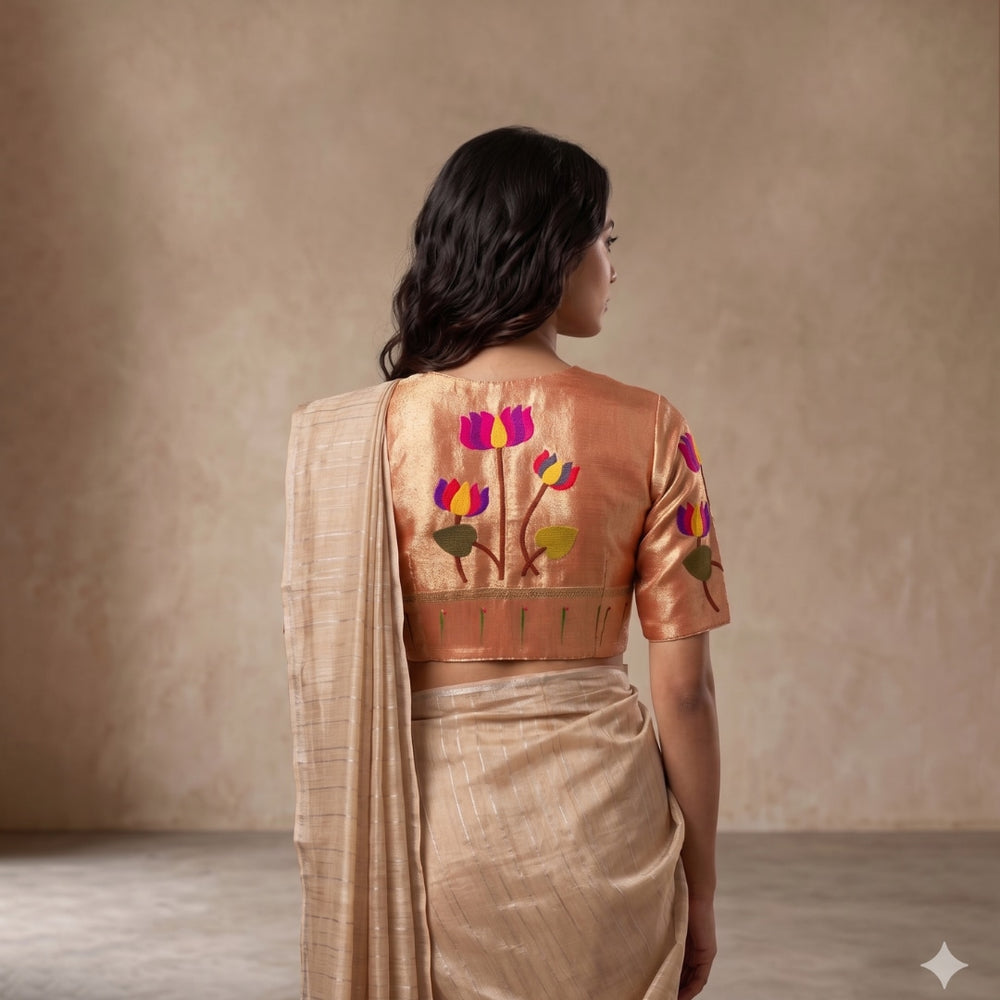 Golden Red Lotus Paithani Readymade Blouse | Godhuli