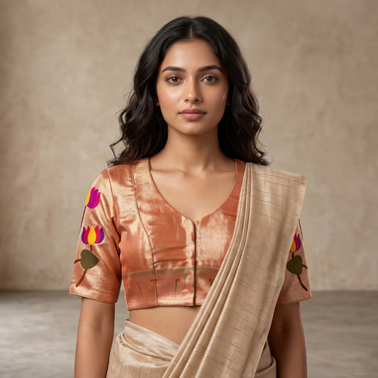 Golden Red Lotus Paithani Readymade Blouse | Godhuli