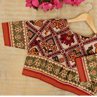 Beige Maroon Nari Kunjar Patola Design Readymade Blouse | Godhuli