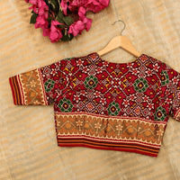 Red Navratan Design Patola Readymade Blouse | Godhuli