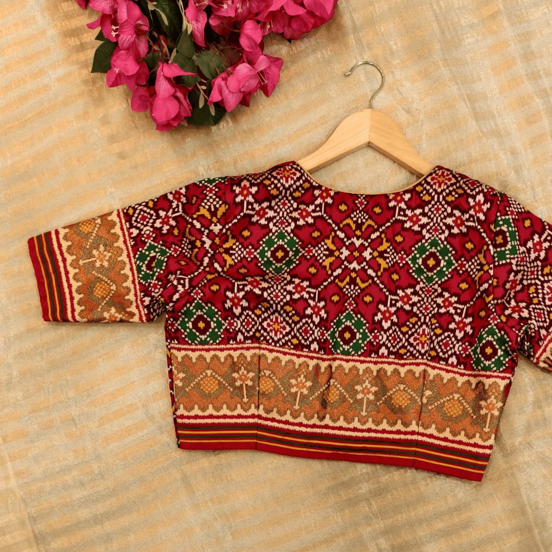 Red Navratan Design Patola Readymade Blouse | Godhuli