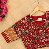 Red Navratan Design Patola Readymade Blouse | Godhuli