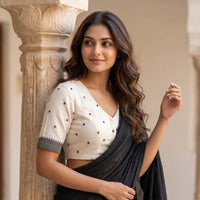 Off White Jacquard Dot Readymade Blouse | Godhuli