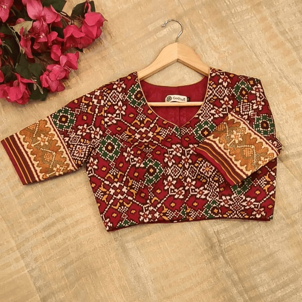 Red Navratan Design Patola Readymade Blouse | Godhuli