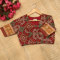 Red Navratan Design Patola Readymade Blouse | Godhuli