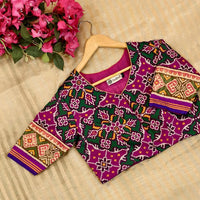 Rani Green Navratan Design Patola Readymade Blouse | Godhuli