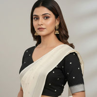 Black Jacquard Dot Readymade Blouse | Godhuli
