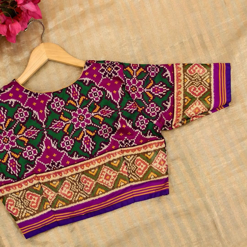 Rani Green Navratan Design Patola Readymade Blouse | Godhuli