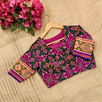 Rani Green Navratan Design Patola Readymade Blouse | Godhuli