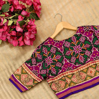Rani Green Navratan Design Patola Readymade Blouse | Godhuli