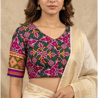 Rani Green Navratan Design Patola Readymade Blouse | Godhuli