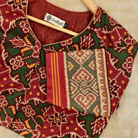 Red Green Yellow Navratan Design Patola Readymade Blouse | Godhuli