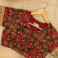 Red Green Yellow Navratan Design Patola Readymade Blouse | Godhuli