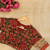 Red Green Yellow Navratan Design Patola Readymade Blouse | Godhuli