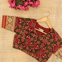 Red Green Yellow Navratan Design Patola Readymade Blouse | Godhuli