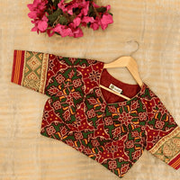 Red Green Yellow Navratan Design Patola Readymade Blouse | Godhuli
