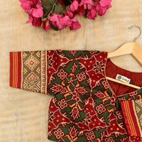 Red Green Yellow Navratan Design Patola Readymade Blouse | Godhuli