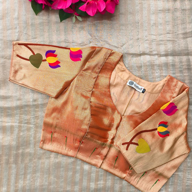 Golden Red Lotus Paithani Readymade Blouse | Godhuli