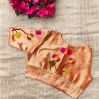 Golden Red Lotus Paithani Readymade Blouse | Godhuli