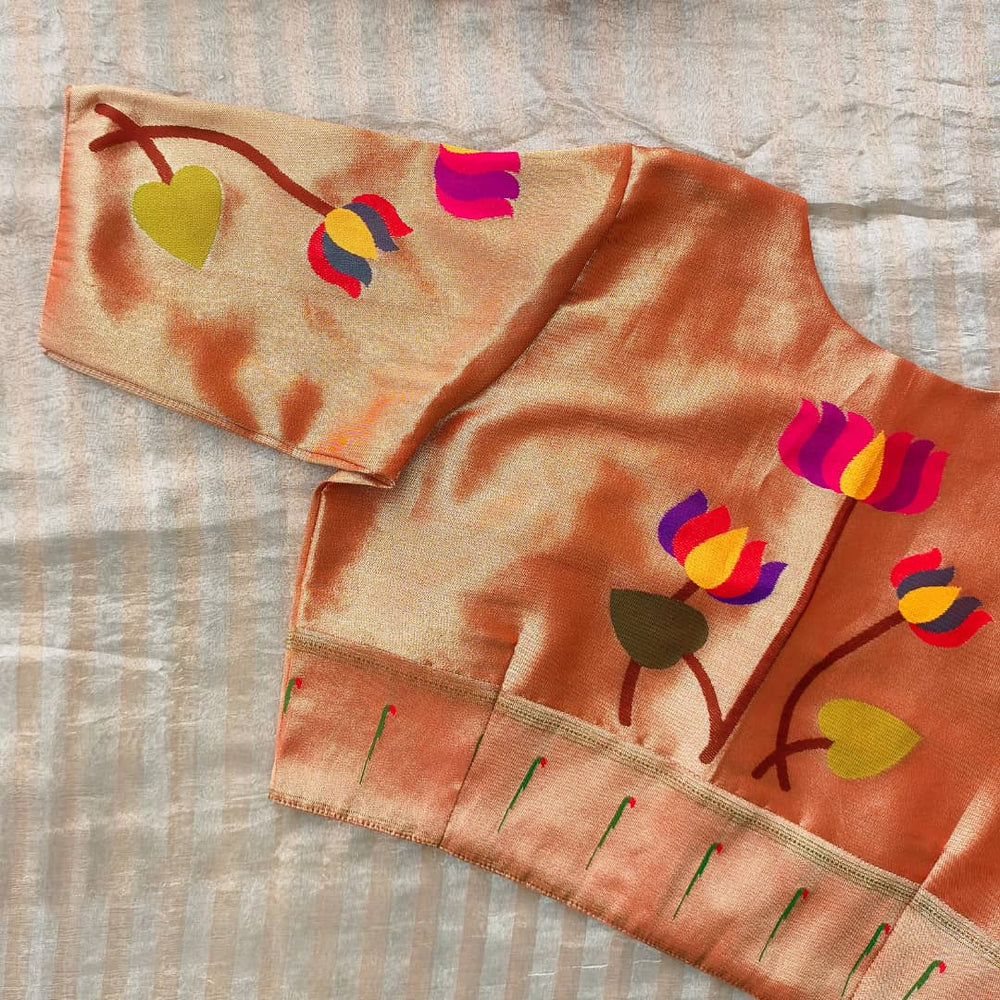 Golden Red Lotus Paithani Readymade Blouse | Godhuli