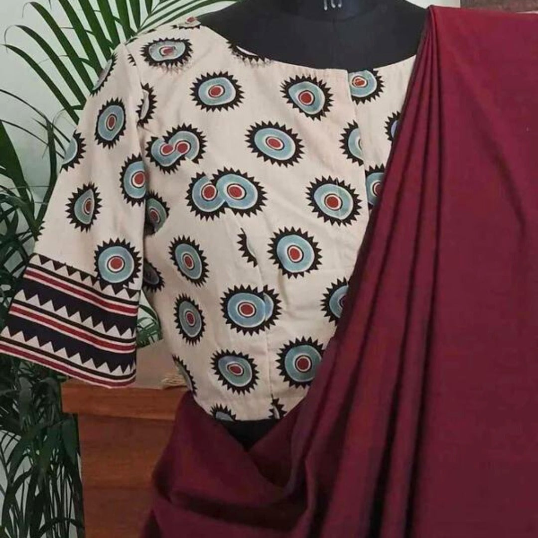 Buy Cream Ajrakh Blouse with Chakra Print | Godhuli
