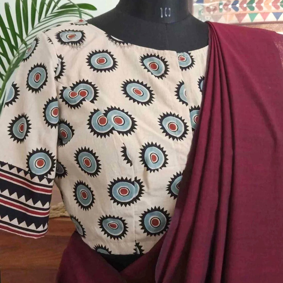 Buy Cream Ajrakh Blouse with Chakra Print | Godhuli