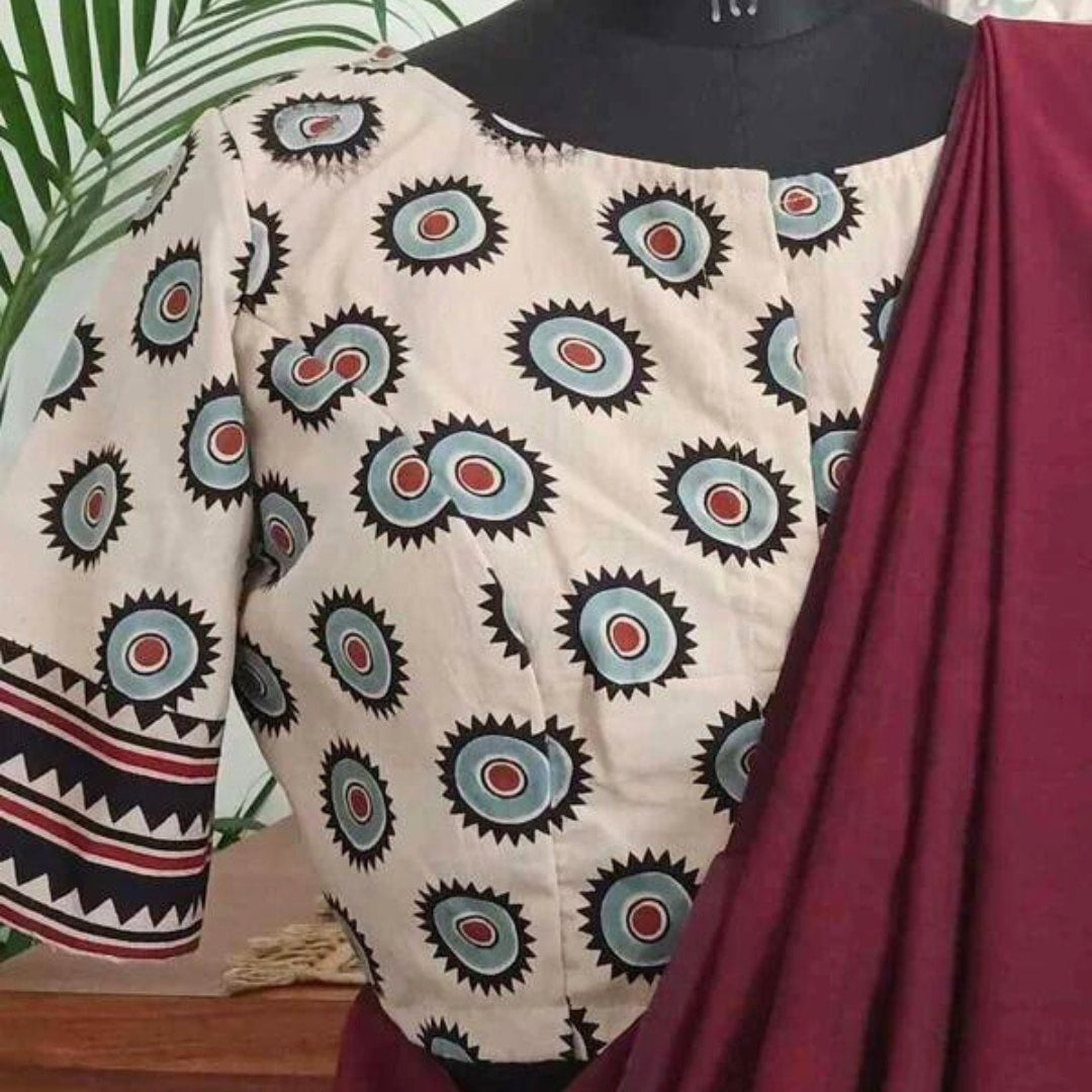 Buy Cream Ajrakh Blouse with Chakra Print | Godhuli