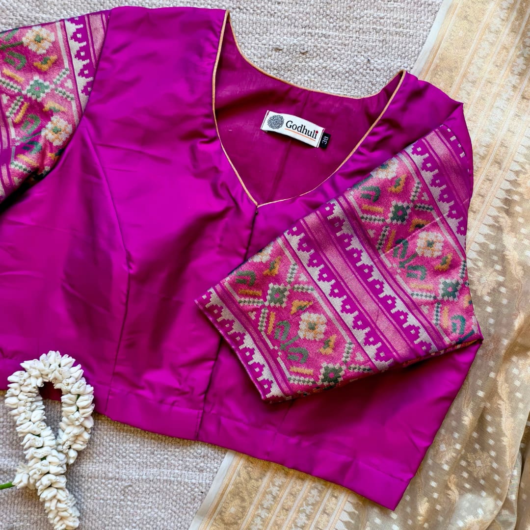 Magenta Patola Sleeves Readymade Blouse | Godhuli