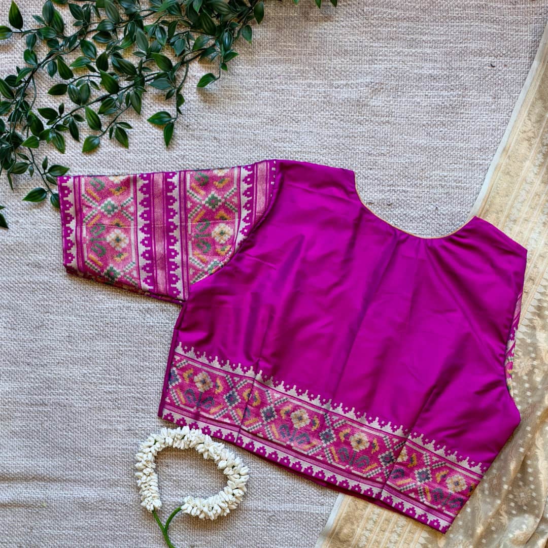 Magenta Patola Sleeves Readymade Blouse | Godhuli
