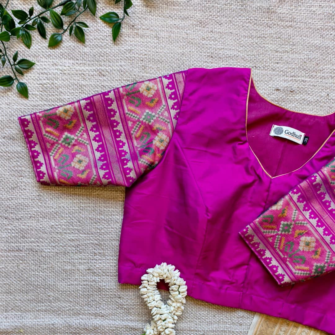 Magenta Patola Sleeves Readymade Blouse | Godhuli