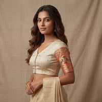 Cream Paithani Peacock Border Sleeves Readymade Blouse | Godhuli