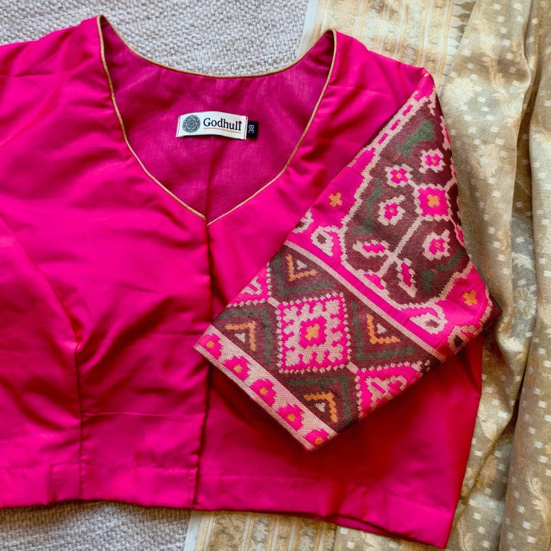 Rani Pink Patola Sleeves Readymade Blouse | Godhuli