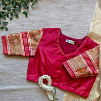 Cherry Red Patola Sleeves Readymade Blouse | Godhuli