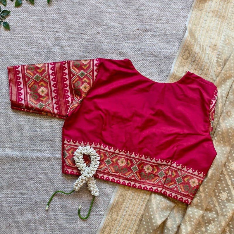 Cherry Red Patola Sleeves Readymade Blouse | Godhuli