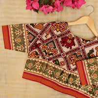Beige Maroon Nari Kunjar Patola Design Readymade Blouse | Godhuli