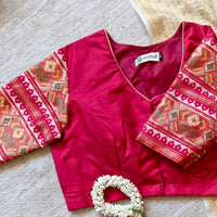 Cherry Red Patola Sleeves Readymade Blouse | Godhuli