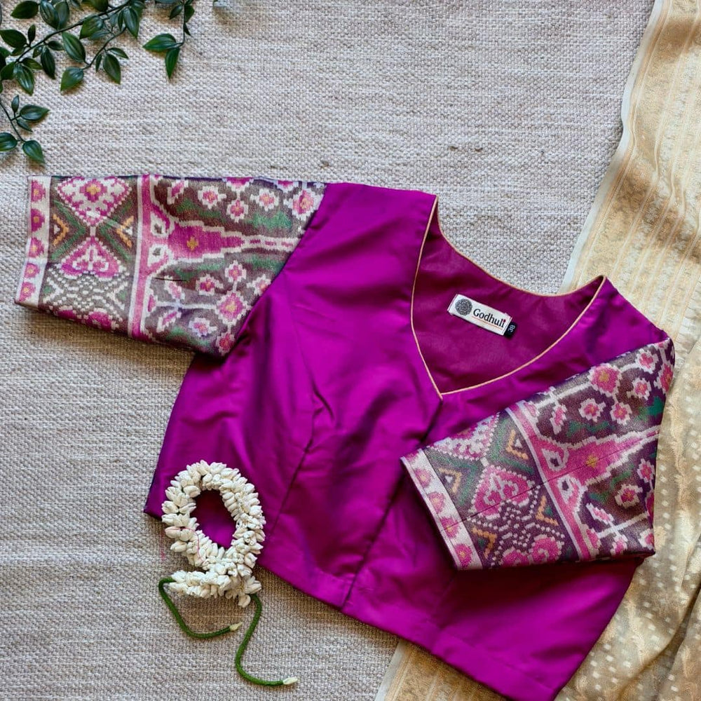Magenta Pink Patola Sleeves Readymade Blouse | Godhuli