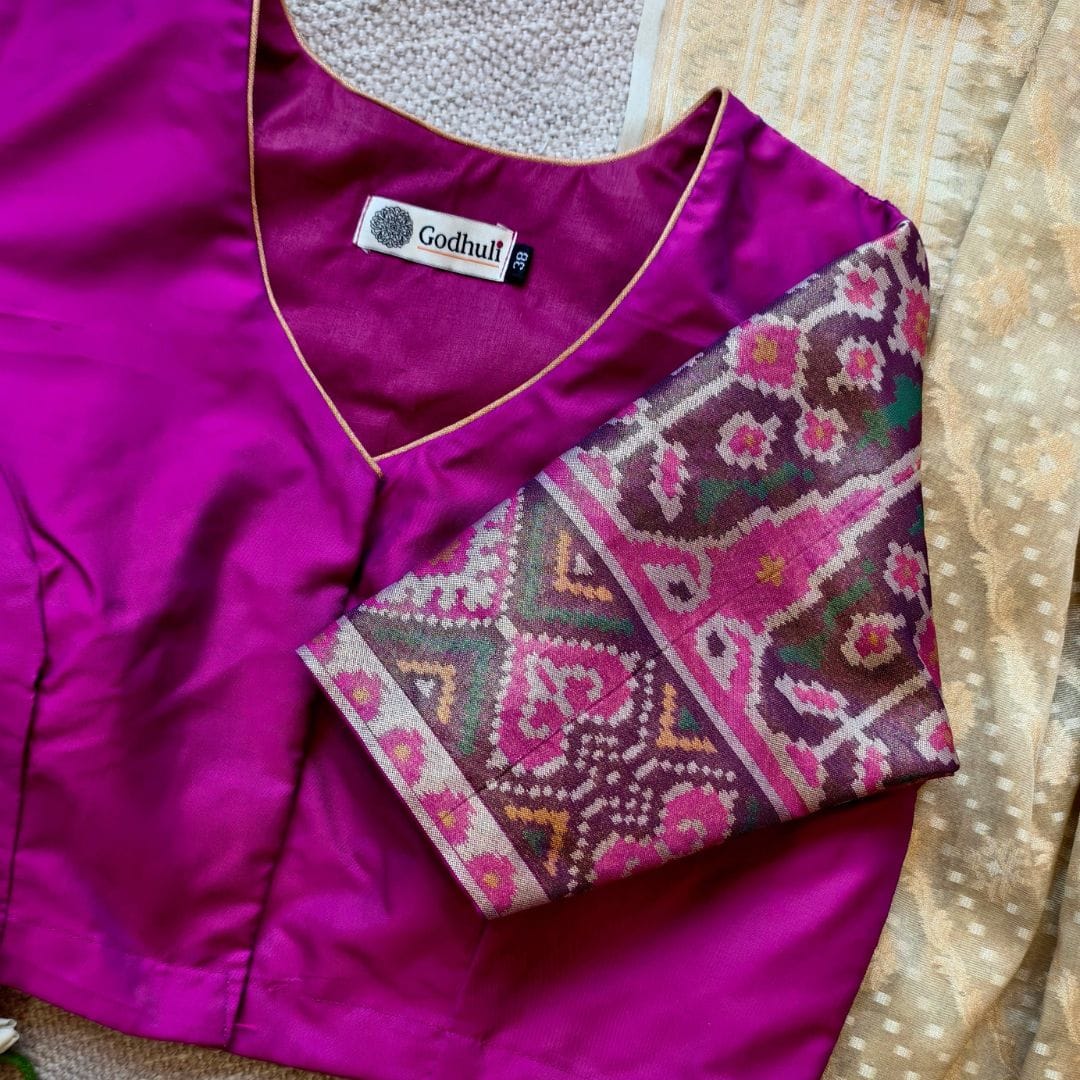 Magenta Pink Patola Sleeves Readymade Blouse | Godhuli