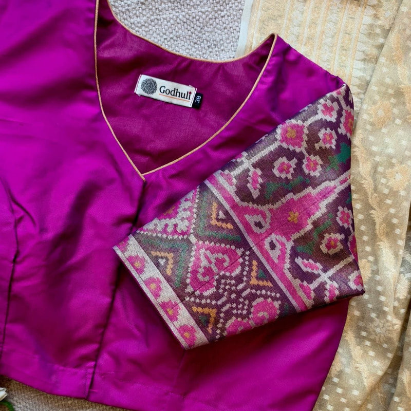 Magenta Pink Patola Sleeves Readymade Blouse | Godhuli
