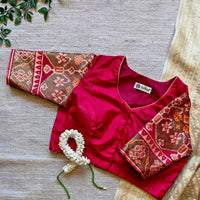Red Patola Navratan Design Sleeves Readymade Blouse | Godhuli