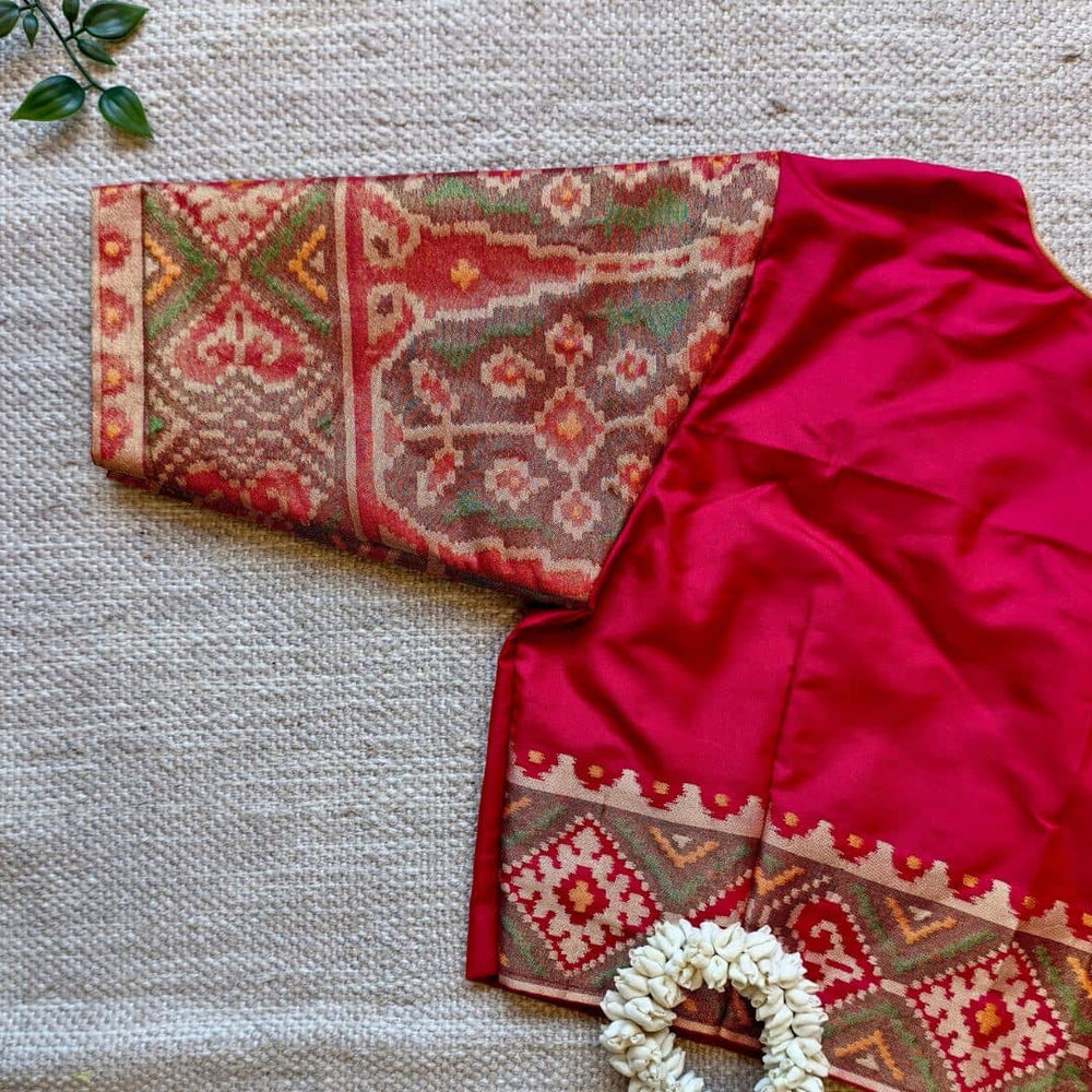 Red Patola Navratan Design Sleeves Readymade Blouse | Godhuli