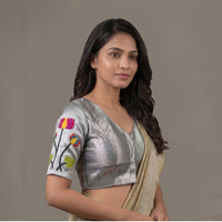 Silver Grey Lotus Paithani Readymade Blouse | Godhuli