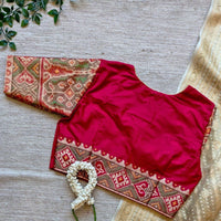 Red Patola Navratan Design Sleeves Readymade Blouse | Godhuli