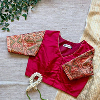 Red Patola Navratan Design Sleeves Readymade Blouse | Godhuli