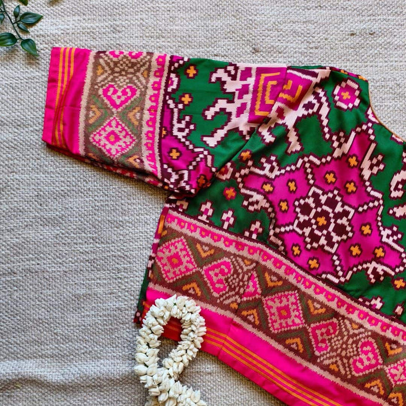 Rani Green Elephant Design Patola Readymade Blouse | Godhuli