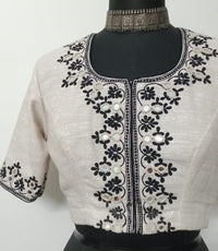 Aari work Beige Readymade Blouse with Mirrors | Godhuli
